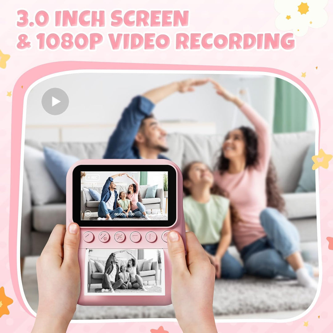 CalineGam Sofortbildkamera Kinder, 3,0 Zoll Bildschirm 48MP Kinderkamera Sofortbildkamera mit 32 GB-