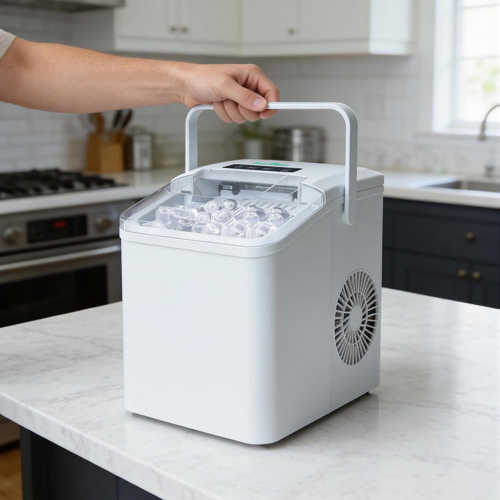 Eismaschine, 2 Grössen an Kugeleis Tisch-Eismaschine - weiss | Eismaschine mit täglich 12 kg Eisauss