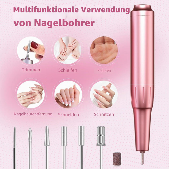 Nagelbohrer, 50000RPM Professionelle Kabellose Elektrische Nagelfeilen, Tragbares Feilenset mit Bits
