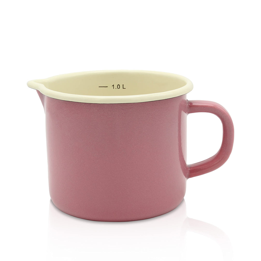 Krüger Emaille-Milchtopf Rosa 12cm, 1 Liter - Topf mit Vollkontaktboden für energiesparendes Kochen