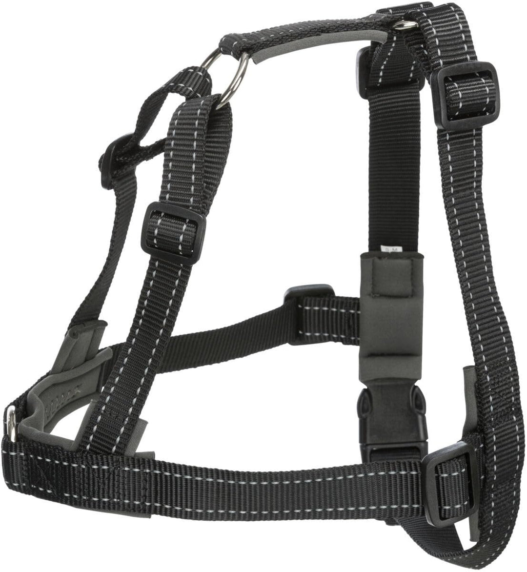 TRIXIE Trainer-Geschirr Lead'n'Walk Soft Grösse M–L: Brustumfang 55–90 cm/25 mm in schwarz - Anti Zi