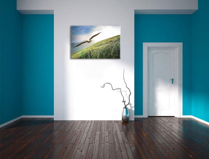 Pixxprint Majestätischer Weisskopfseeadler Bunstift Effekt, Format: 100x70 auf Leinwand, XXL riesige