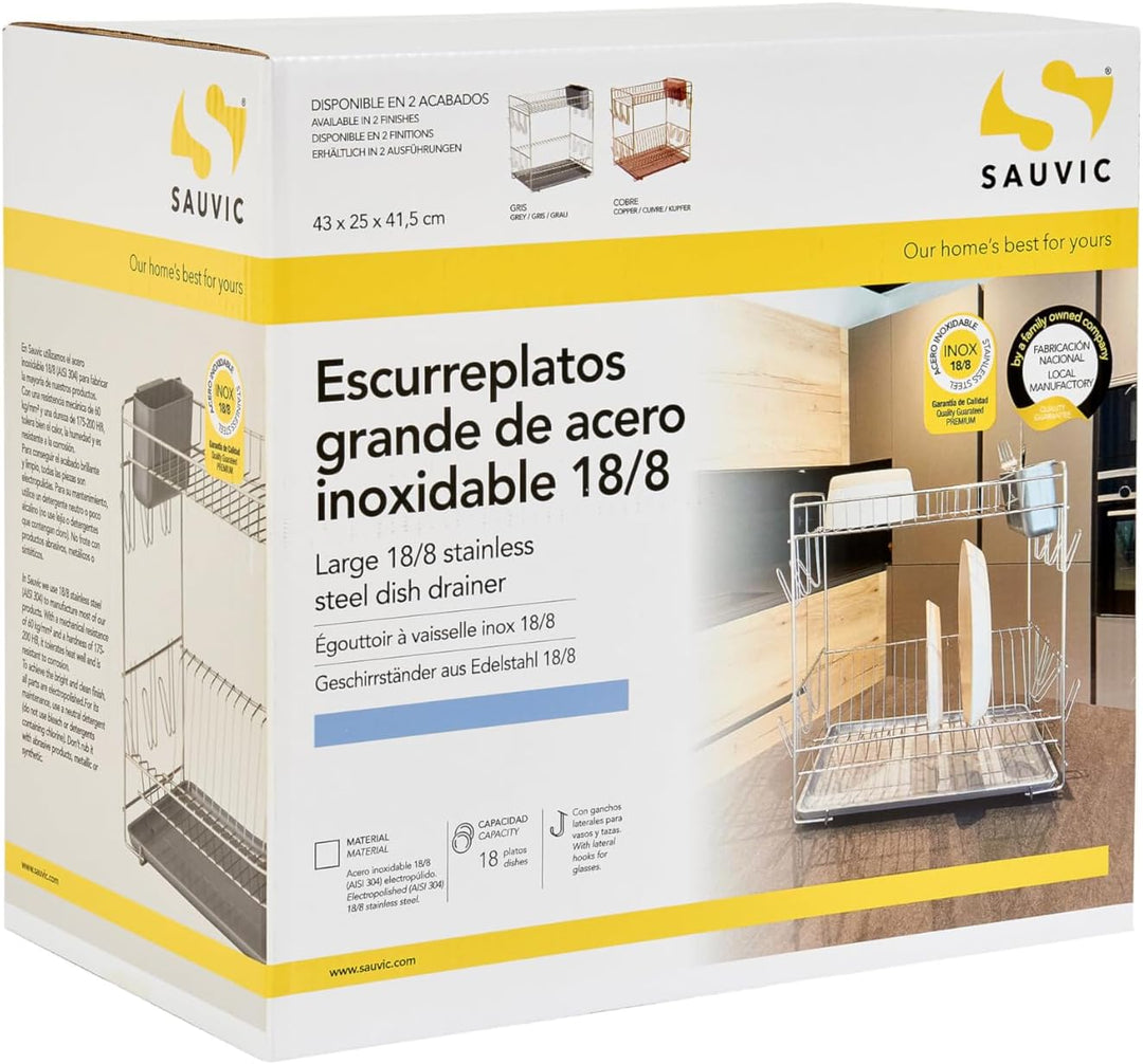 Sauvic Grosser Edelstahl-Geschirrabtropfer, 43x25x41,5 cm