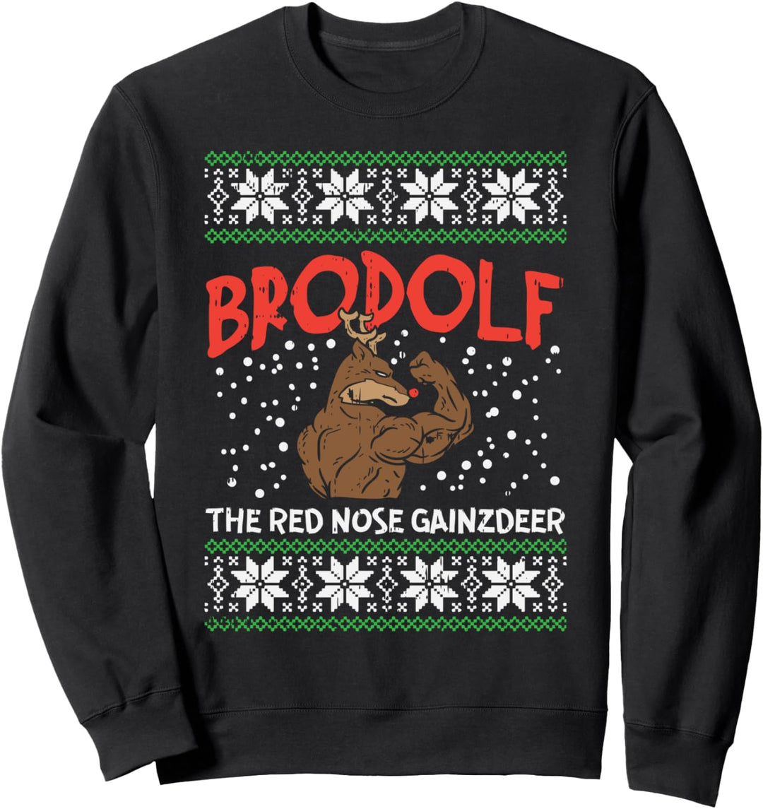 Brodolf Reindeer Gainzdeer Funny Christmas Sweater Gym Gift Sweatshirt