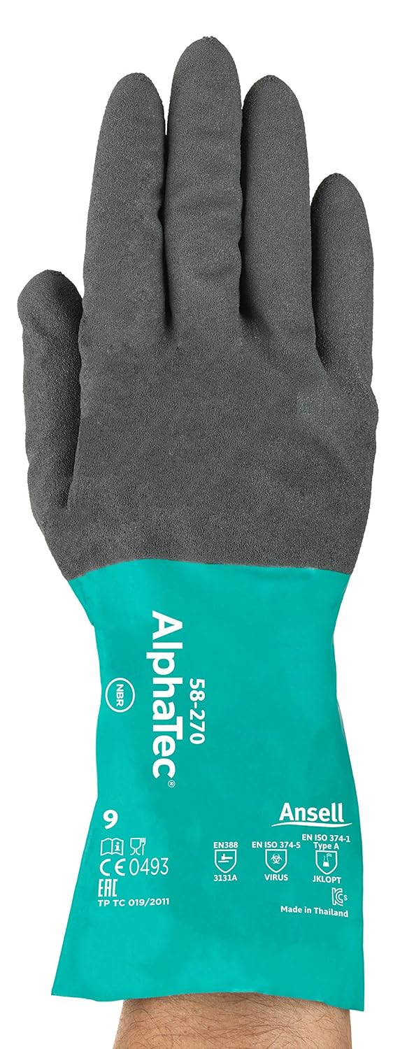Ansell AlphaTec 58-270 Nitril-Handschuhe, Chemikalien- und Flüssigkeitsschutz, Grün, Grösse 9 (12 Pa