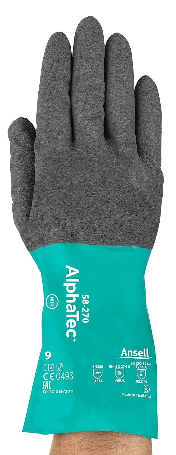 Ansell AlphaTec 58-270 Nitril-Handschuhe, Chemikalien- und Flüssigkeitsschutz, Grün, Grösse 11 (12 P