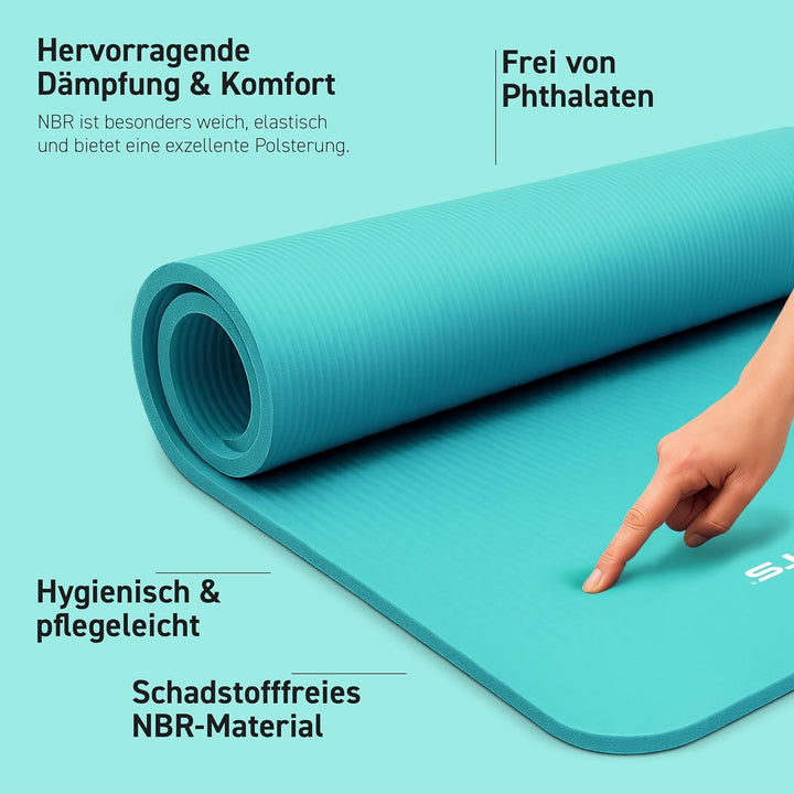 MSPORTS Gymnastikmatte Premium inkl. Tragegurt + Übungsposter + Workout App I Hautfreundliche Fitnes