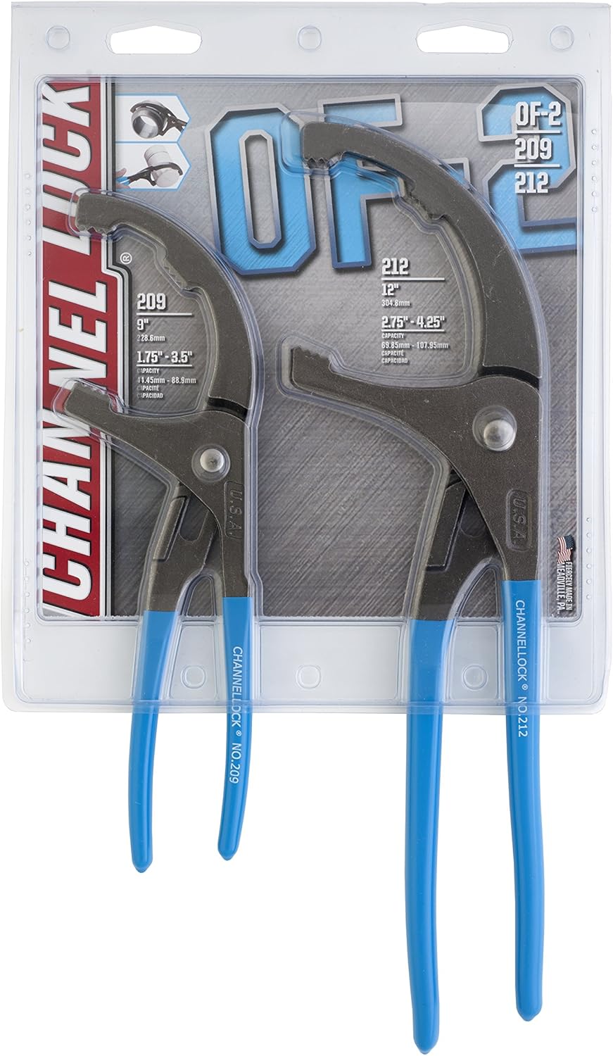 Channellock OF-2 Ölfilter & PVC-Zangen, 30,5 cm und 22,9 cm, ideal für Motorfilter, Leitungen und Ar