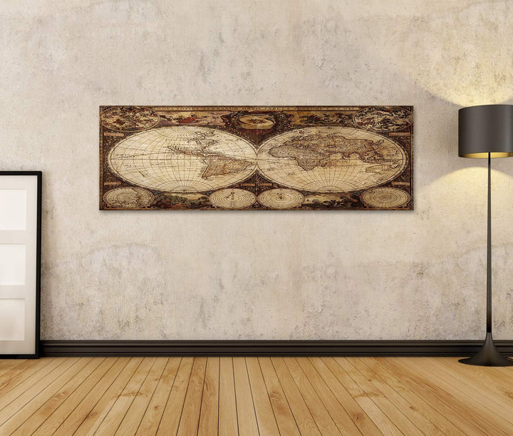 islandburner Bild auf Leinwand Alte Weltkarte Vintage Bilder Wandbilder Poster Leinwand 120x40cm - P