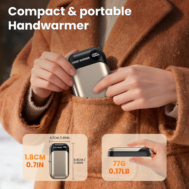 Handwärmer, 2-in-1 Magnetische Handwärmer Elektrisch, 6000mAh Tragbarer Taschenwärmer mit LED-Anzeig