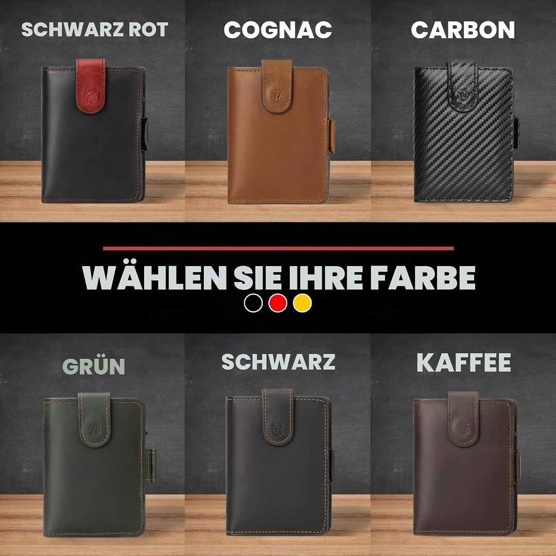 WillFire® MagFlap | Geldbörse Herren | Extra Schlüsselanhänger | Leder Kartenetui für 10-12 Karten |