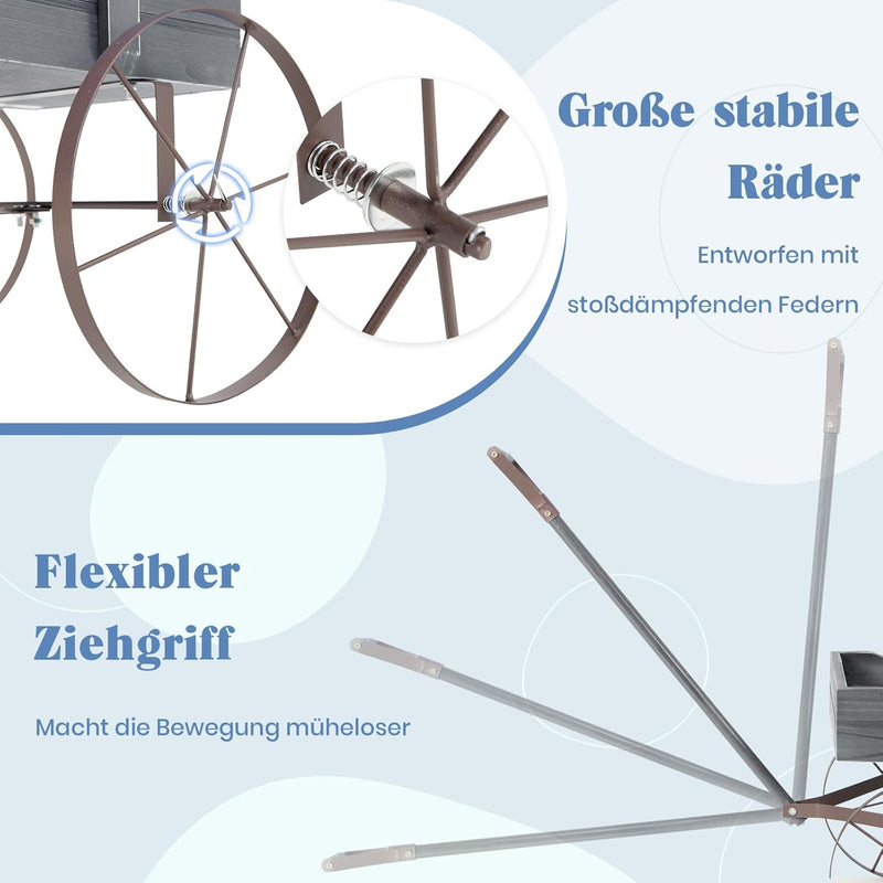 RELAX4LIFE Blumenständer mit 4 Rädern aus Metall, Pflanzwagen aus Massivholz, Holzwagen bis zu 15 kg