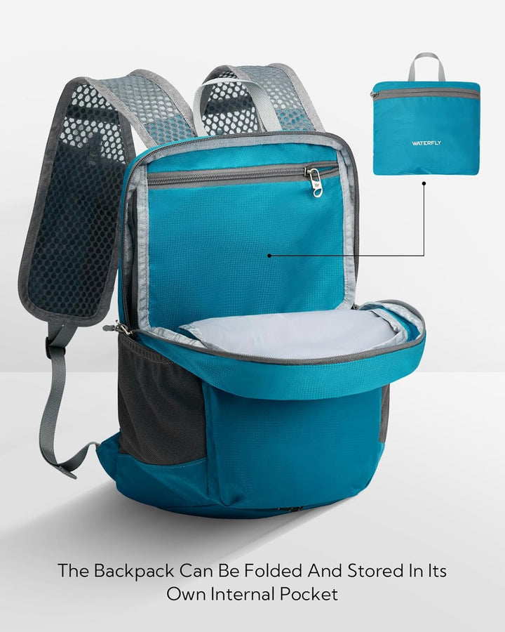 WATERFLY Faltbarer Rucksack Klein Ultraleicht: 15L Wanderrucksack Leicht Tagesrucksack Packable Dayp