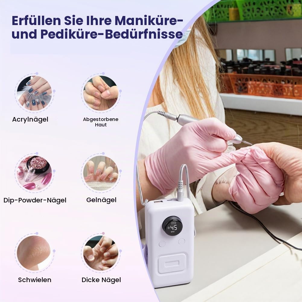 Nagelfräser, Nagelfräser für Gelnägel, 20000 RPM Geschwindigkeitsstufen Einstellbar, Elektrische Nag
