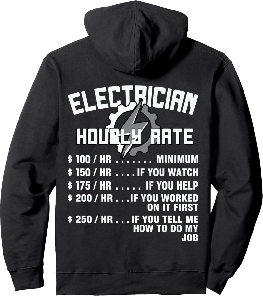 Funny Electrician Gifts - Vintage Electrician Hourly Rate Pullover Hoodie