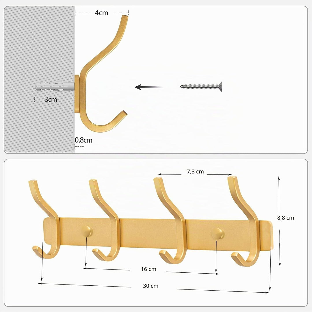 Garderobenhaken Edelstahl, Hakenleiste Kleiderhaken Wand mit 4 Haken, Garderobe Garderobenleiste Wan