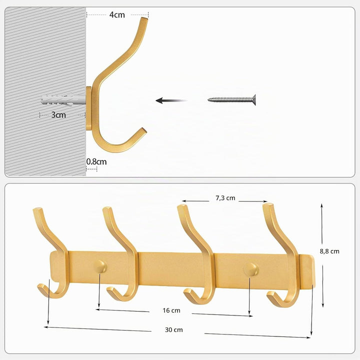 Garderobenhaken Edelstahl, Hakenleiste Kleiderhaken Wand mit 4 Haken, Garderobe Garderobenleiste Wan