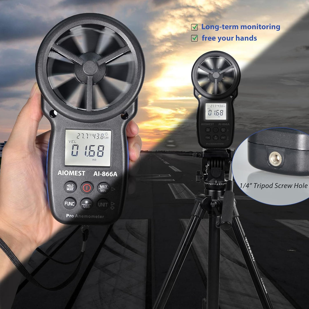 AIOMEST Windmesser, Digital Anemometer Windmesser Windmessgerät Handheld, AI-866A Windmesser CFM Win