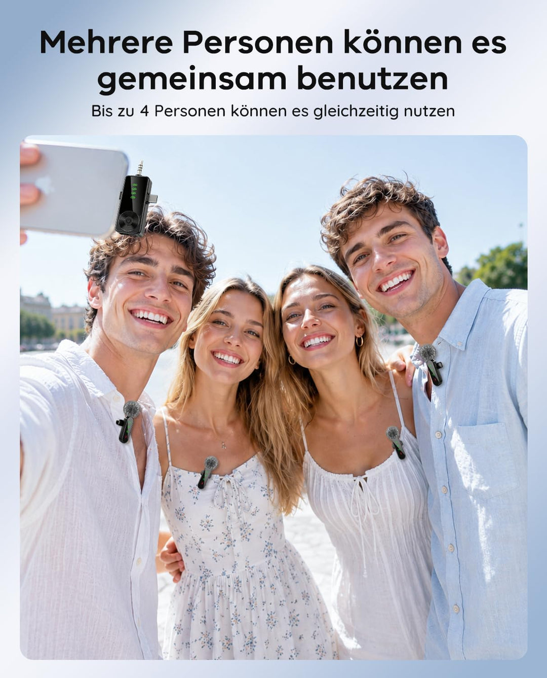4er-Set kabelloses Lavalier Mikrofon für iPhone und Android-Handy | Mini Ansteckmikrofon mit Rauschu
