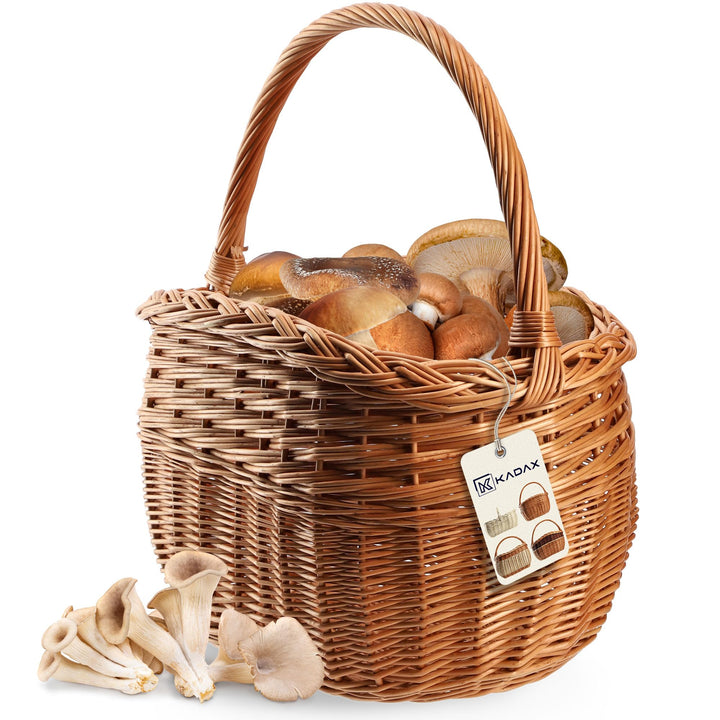 KADAX Weidenkorb für Pilze, Ovaler Korb zum Einkaufen, robuster Picknickkorb mit dem Henkelgriff, Fl