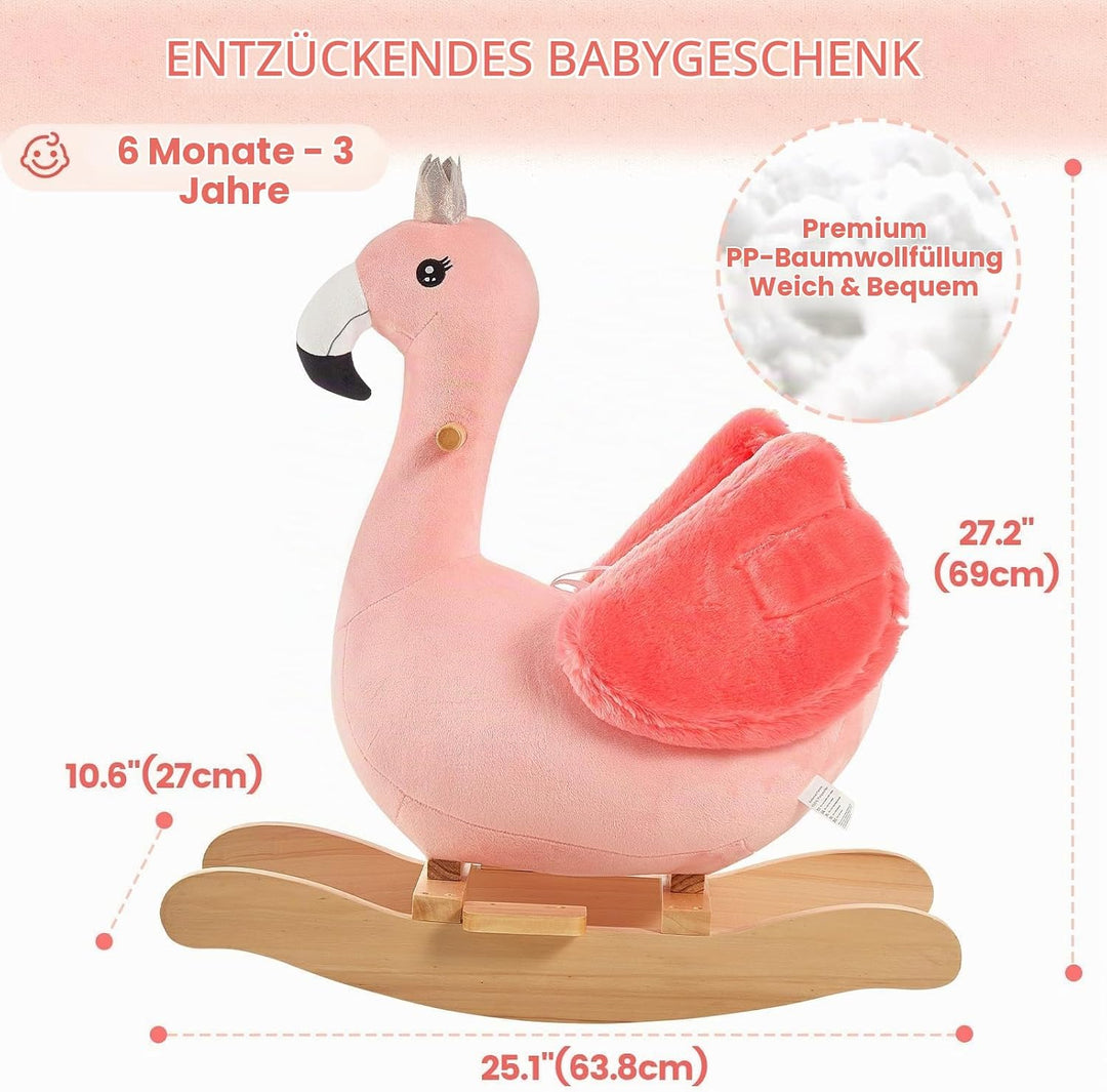 FUNLIO Flamingo Baby Schaukelpferd für Kleinkinder von 6 Monaten bis 3 Jahren, süsser und graziler r
