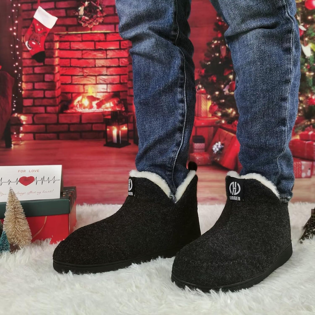Filz Hausstiefel Herren Damen Plüsch Gefüttert Winter Warm Hohe Hausschuhe 38/39 EU T1 Schwarz, 38/3