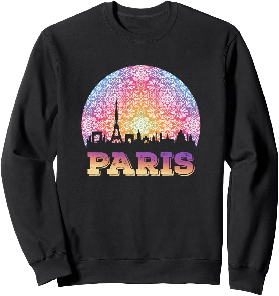 Paris Silhouette Mandala Chakra Sonnenuntergang Eiffelturm Sweatshirt