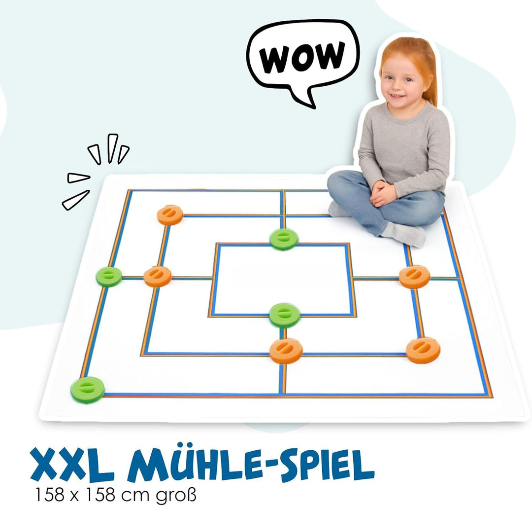 alldoro 60063 XXL Mühle und Dame Spiel mit Tragetasche, 2 in 1 Outdoor Brettspiel mit 24 Spielsteine