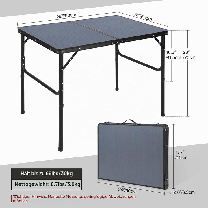 REDCAMP Faltbarer Campingtisch mit Einstellbarer Höhe, Leichter Tragbarer Klapptisch Campingtisch 90