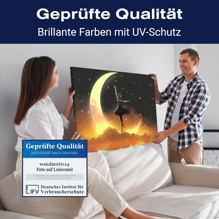 wandmotiv24 Leinwandbild Digital Art, 80x60cm, Querformat, Tänzerin Mond, Deko, Bilder auf Leinwand,