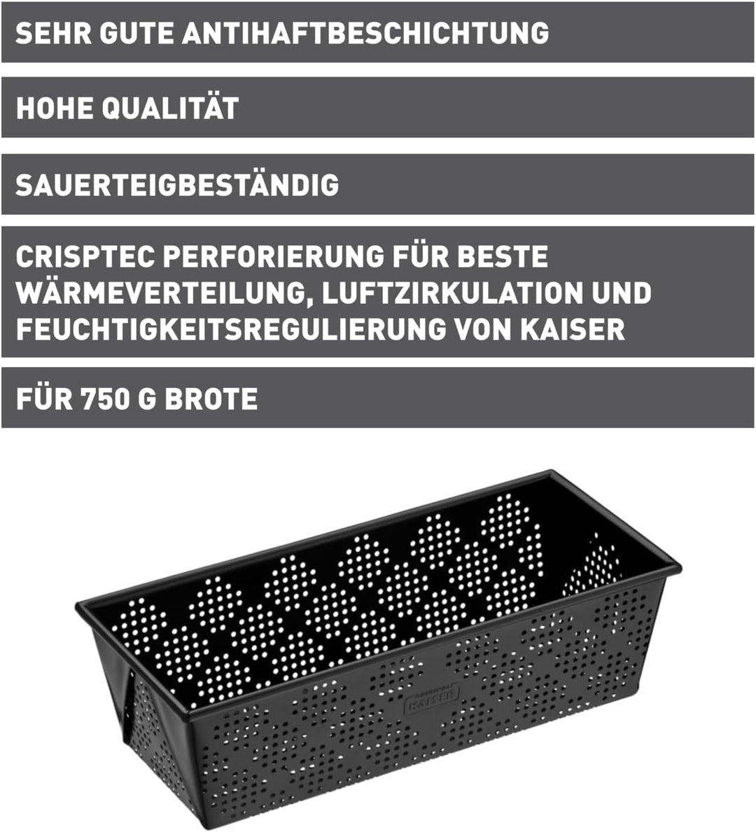 Original Kaiser Inspiration Brot Backform perforiert 25 x 11 cm, Backform für 750g Brote, Kastenform