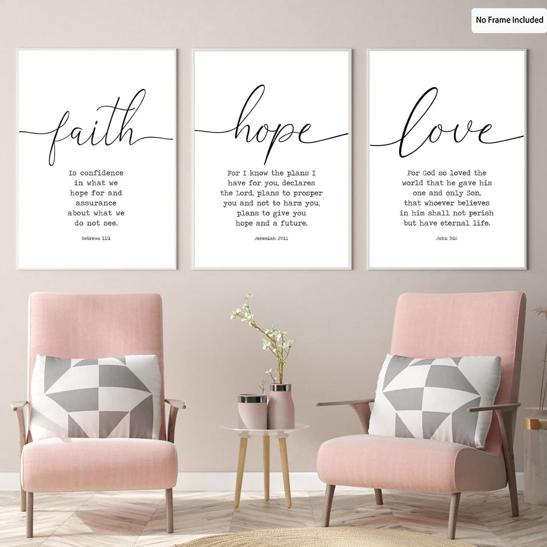 Leinwand-Kunstdruck mit Bibelversen "Glaube Hoffnung und Liebe", 3-teilig, für Gelassenheit, Gebet,