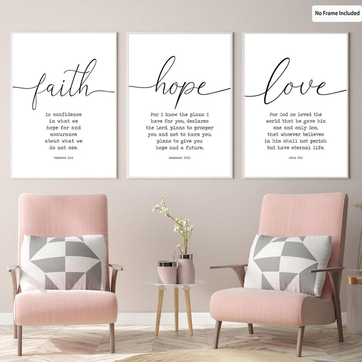 Leinwand-Kunstdruck mit Bibelversen "Glaube Hoffnung und Liebe", 3-teilig, für Gelassenheit, Gebet,