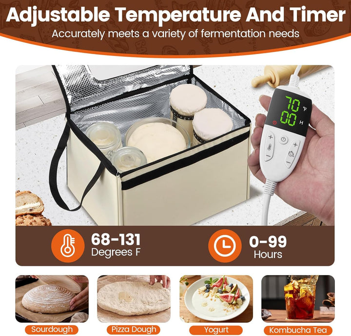 Brot Gärbox Sauerteig mit Heizung, Faltbare Brot Gärschrank Einstellbare Temperatur & Timer, Teiggär