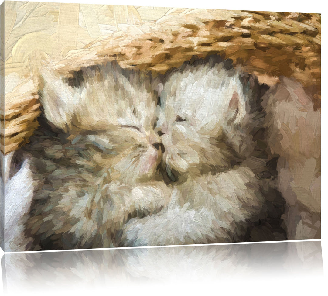 Katzenbabys Pinsel Effekt, Format: 100x70 auf Leinwand, XXL riesige Bilder fertig gerahmt mit Keilra