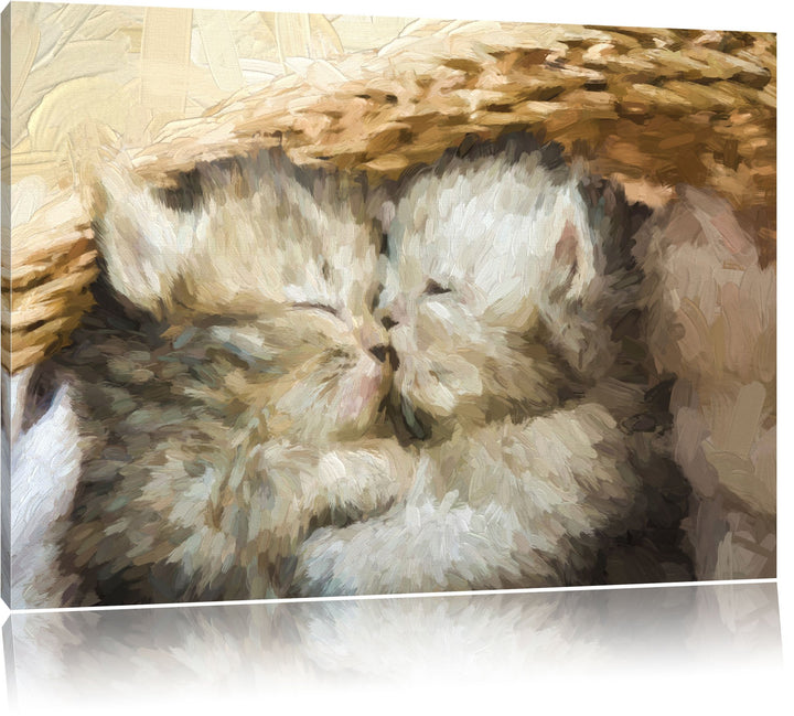 Katzenbabys Pinsel Effekt, Format: 100x70 auf Leinwand, XXL riesige Bilder fertig gerahmt mit Keilra