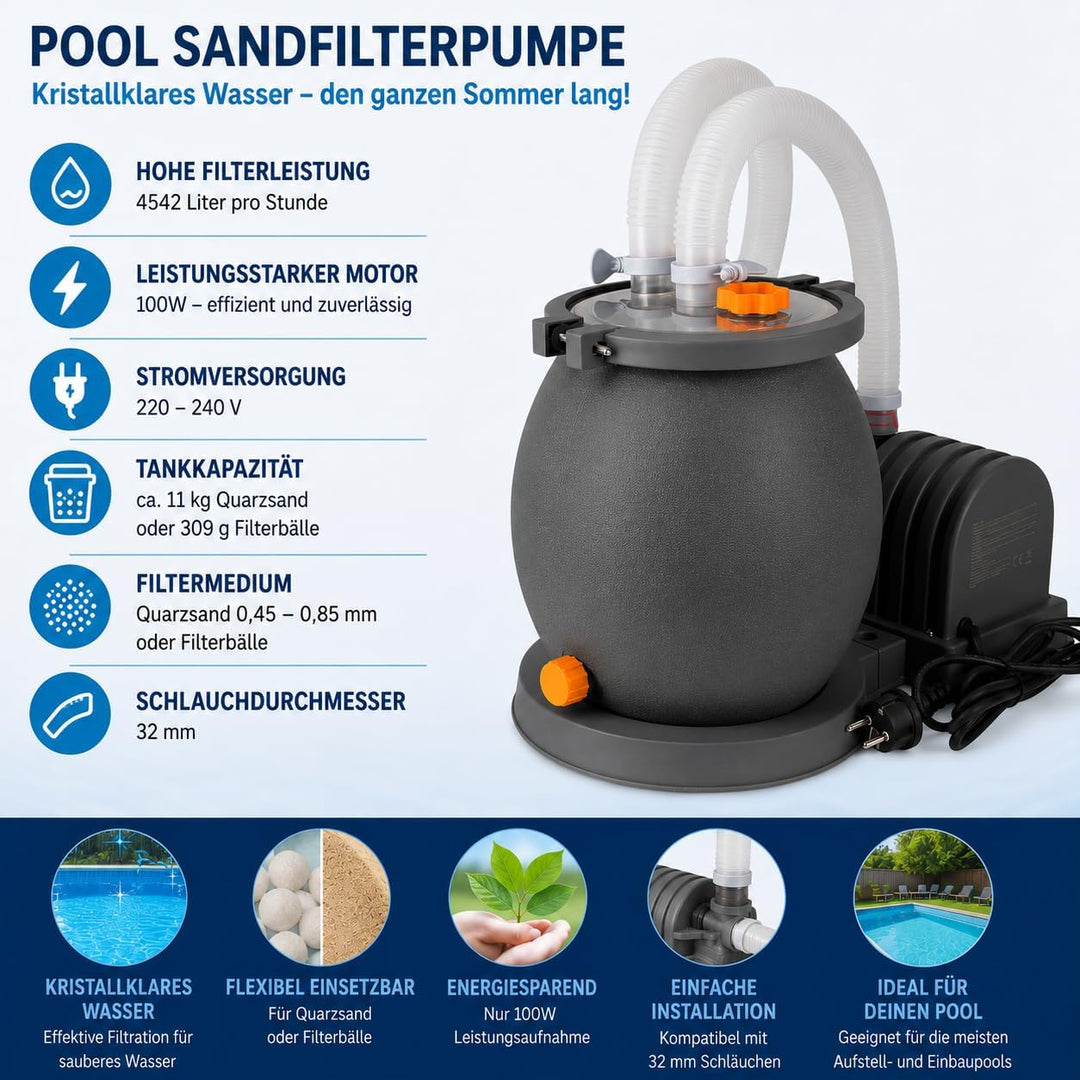 COIL Pool-Filterpumpe Sandpumpe, Sandfilter für schwimmbäder, Filterpumpe, Förderleistung: 4542 l/h,