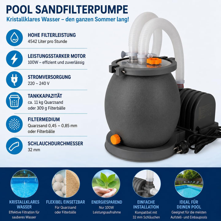 COIL Pool-Filterpumpe Sandpumpe, Sandfilter für schwimmbäder, Filterpumpe, Förderleistung: 4542 l/h,