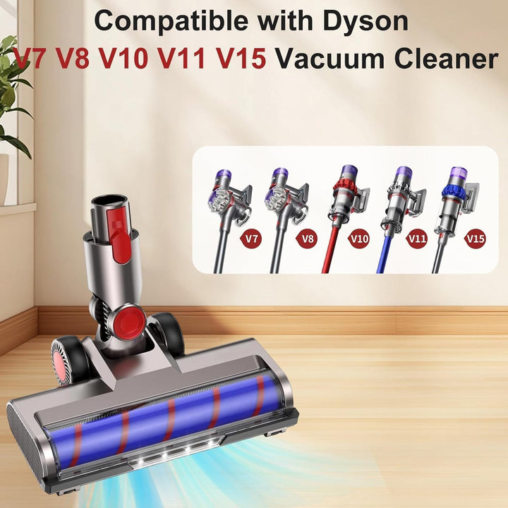 Motorisierte Bodenbürste kompatibel mit Dyson V7 V8 V10 V11 V15 Staubsauger – LED Bürstenkopf mit 4