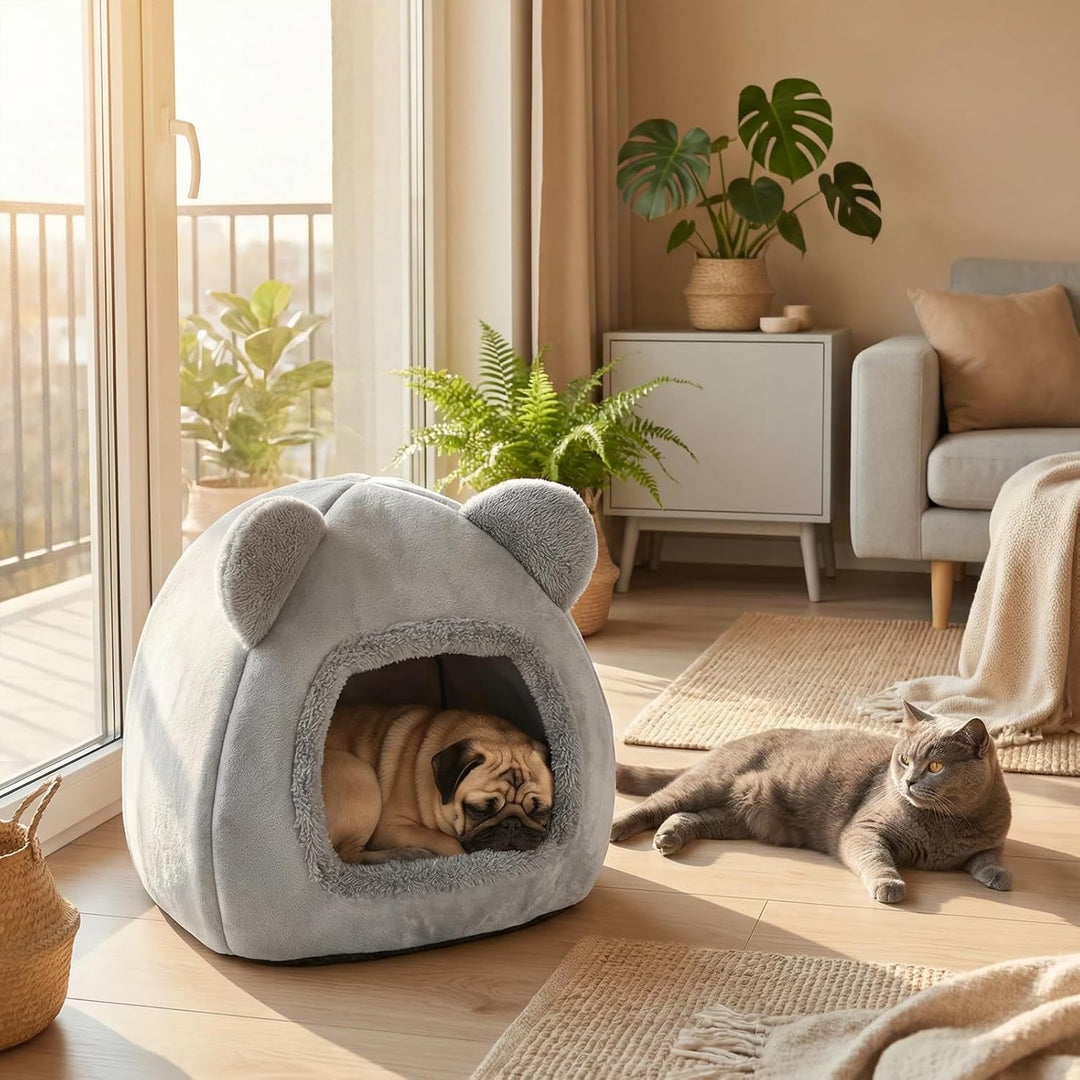 Katzenhöhle 40×40cm, Katzenbett mit Waschbarem Kissen, Kuschelhöhle für Katzen & Kleine Hunde, Katze