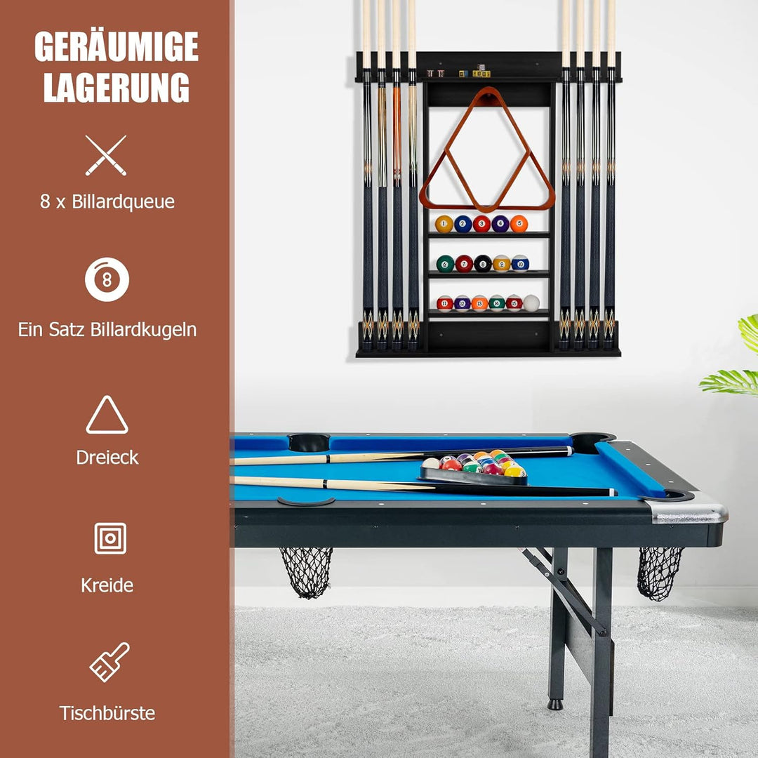GYMAX Billard Queue Halter für 8 Queues & Billardzubehör, Wandmontierter Queueständer, Billard Queue
