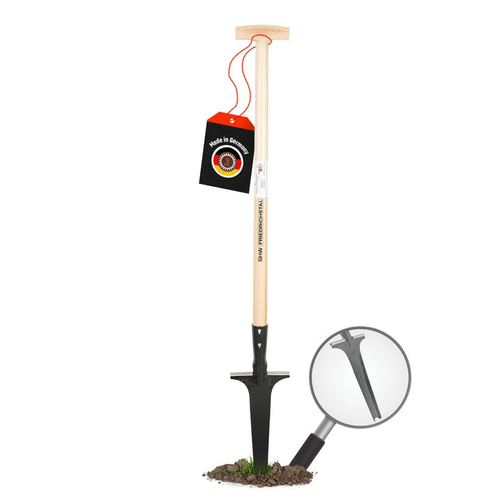 SHW-FIRE Profi-Unkrautstecher mit 105cm Eschenholzstiel - Handgeschmiedet mit praktischem Tritt