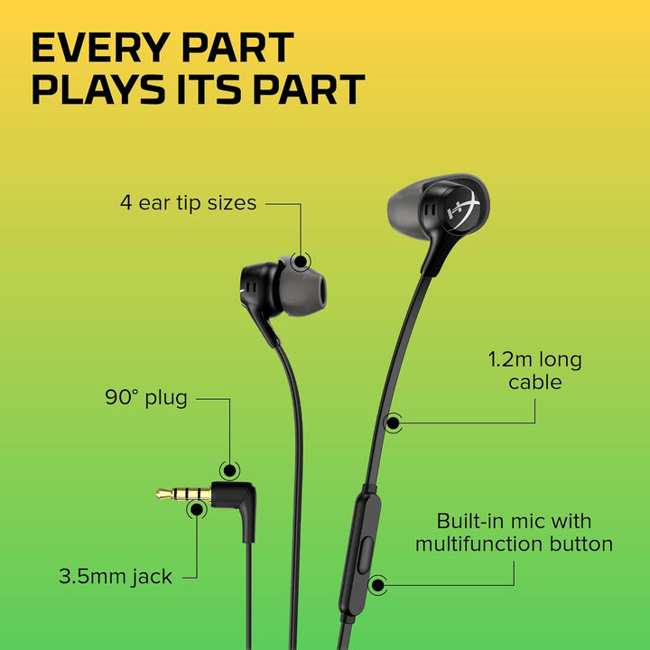 HyperX Cloud Earbuds II Gaming-Ohrhörer mit Mikrofon, Schwarz, Schwarz