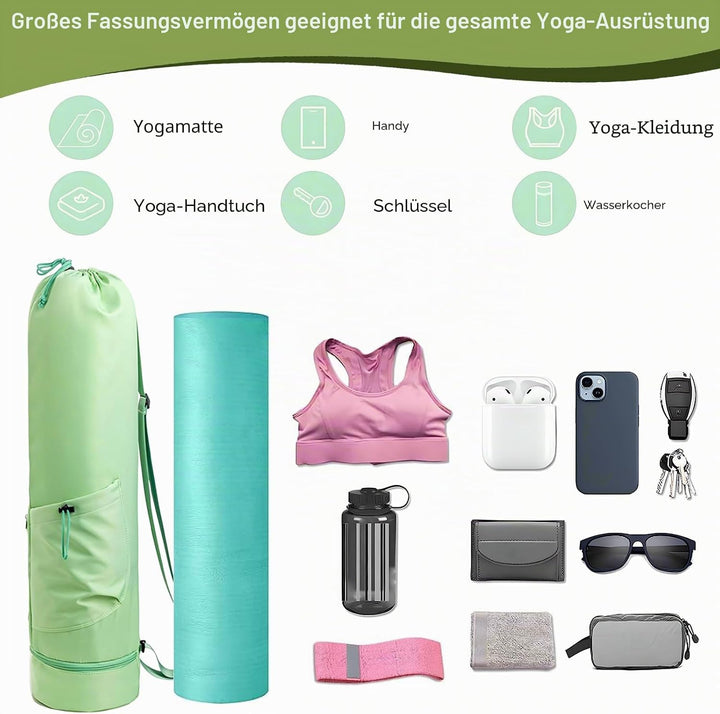 Yogatasche mit Nassfach und Flaschentasche, Sporttasche Damen Verstellbarer Schultergurt Yogamatte T