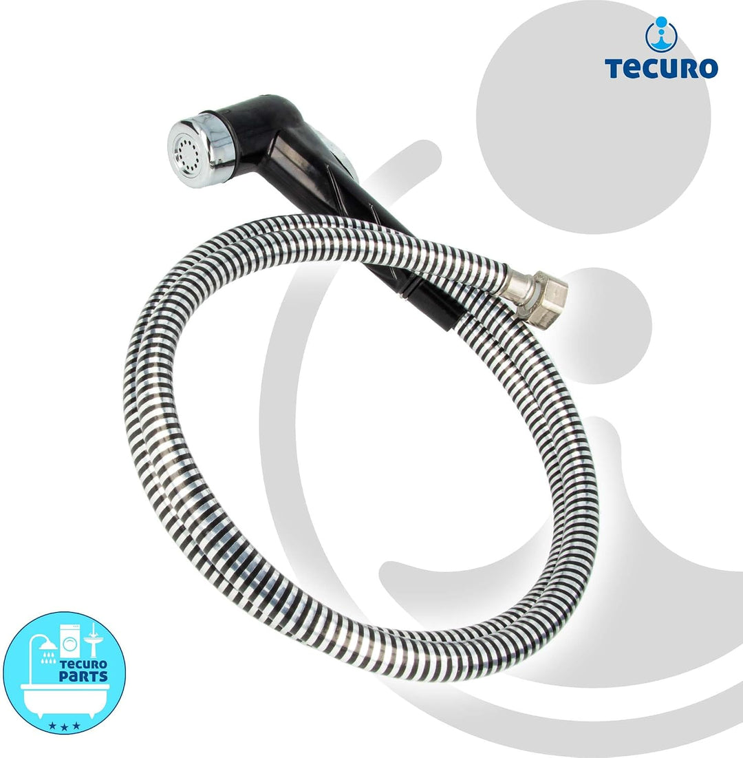 tecuro Bidet WC Handbrause Set SHATTAF, schwarz/chrom, 1-strahlig, 1,20 m Schlauch und Wandhalter -