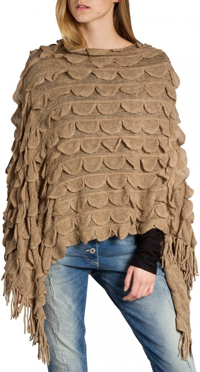 Caspar PON007 Damen Fransen Poncho Einheitsgrösse schlamm, Einheitsgrösse schlamm