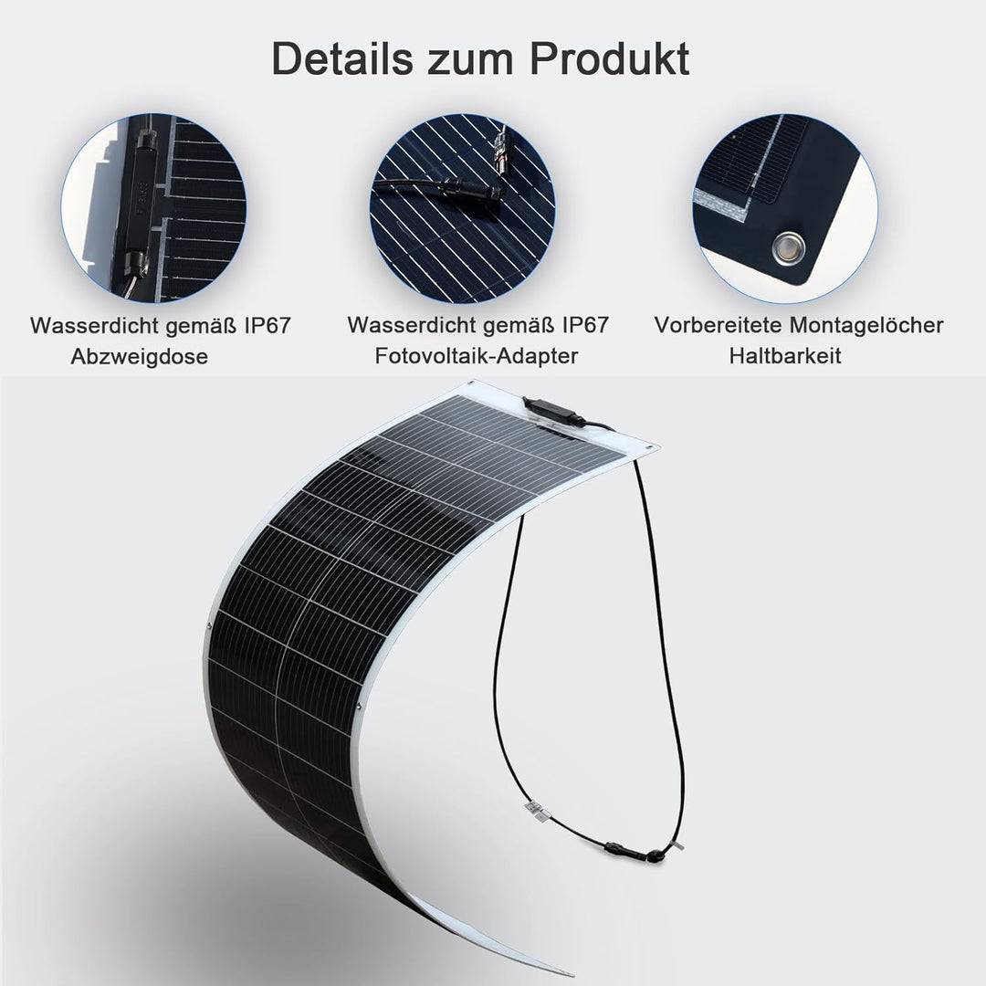 Solarpanel Flexibel 100W, 12V Flexibles Solarpanel Schmal Lang 100Watt Solarmodul für 12V Batterien