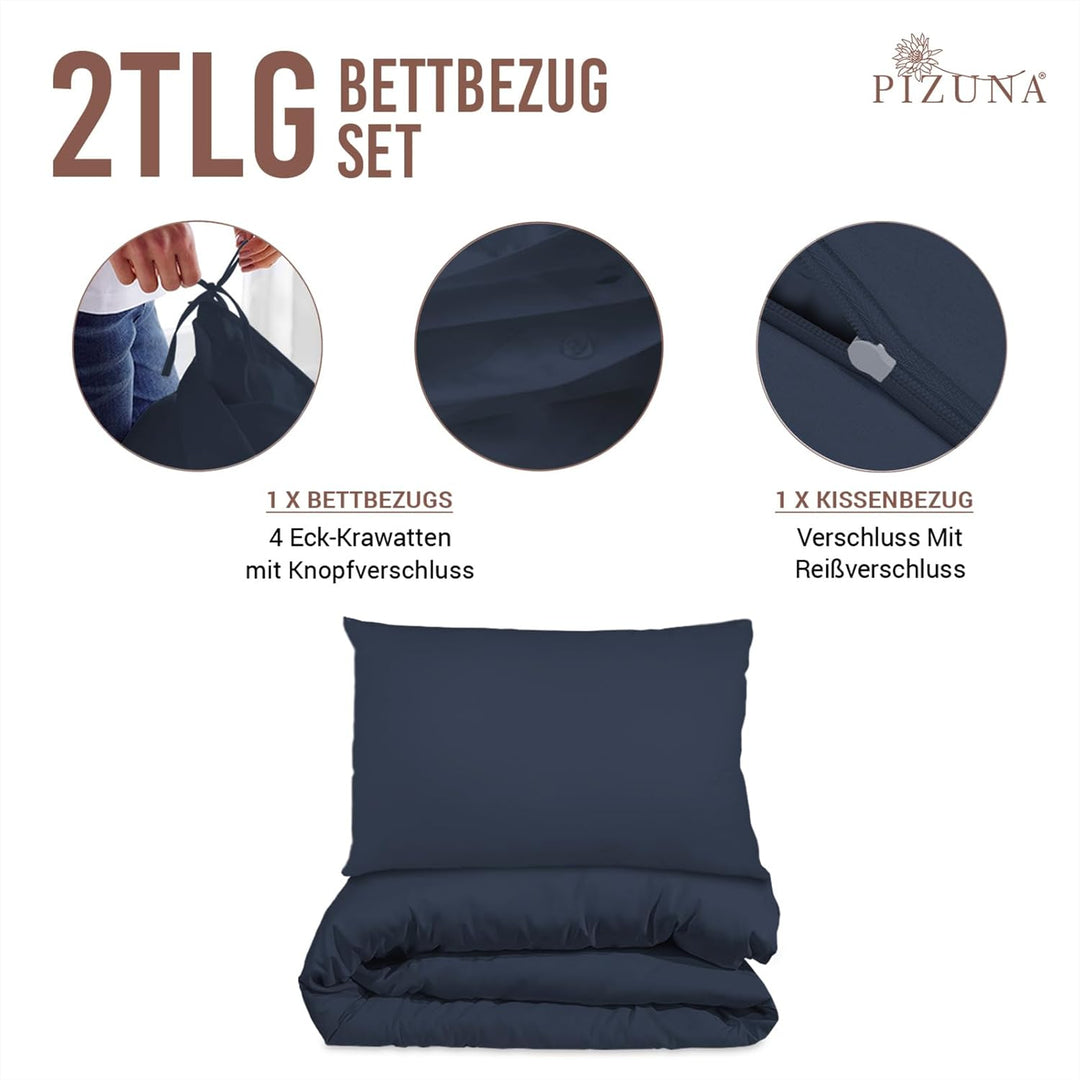 Pizuna 400 Fadenzahl aus Baumwolle Bettwäsche Dunkelblau, 100% Langstaple Baumwolle Bettbezug und Ki