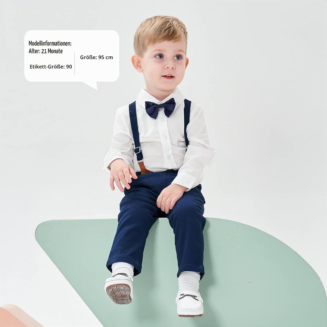 Volunboy Baby Jungen Anzug Set Bekleidung Hemd mit Fliege + Hosenträger Hosen Strampler Anzug 18-24