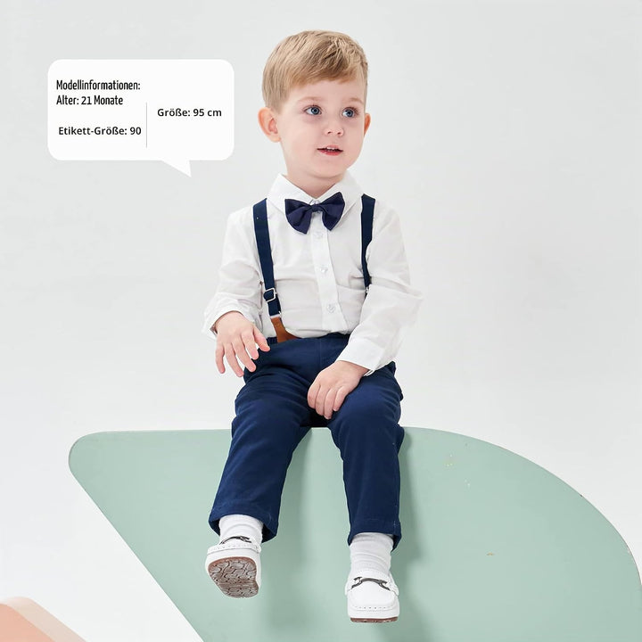 Volunboy Baby Jungen Anzug Set Bekleidung Hemd mit Fliege + Hosenträger Hosen Strampler Anzug 18-24
